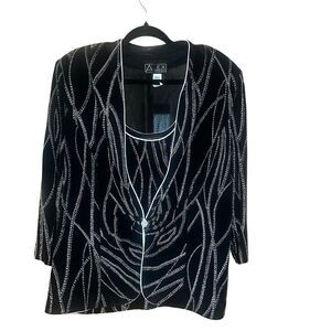Alex Evenings Woman's 2pc Elegant Tank Top & Jacket Black Embellished 2XL